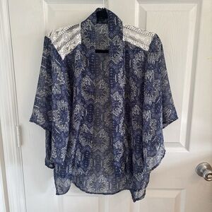 Blue Paisley Kimono Cardigan / Boho Crochet Lace Festival Coverup / Size S